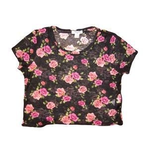 Mesh Floral Crop Tee